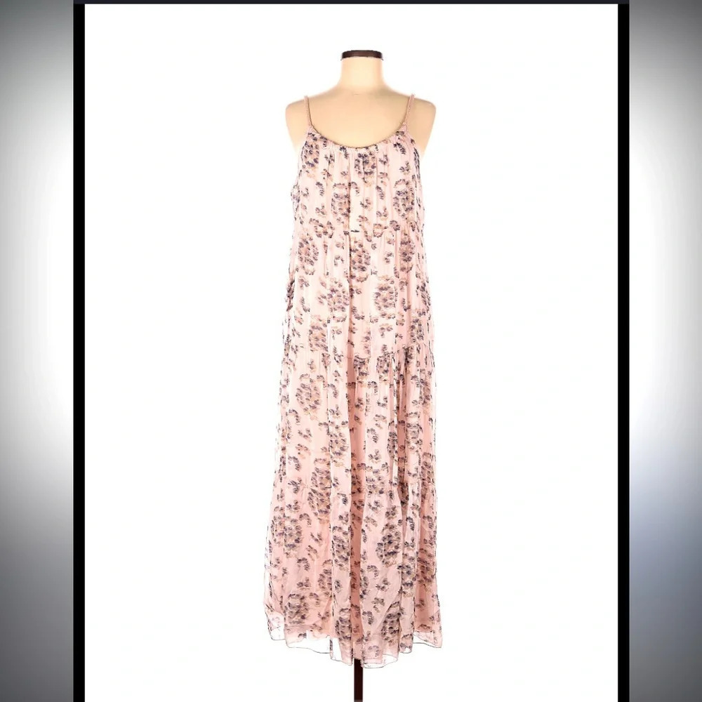 Elena Baldi Floral Motif Paisley silk maxi dress L boho flowy tiered spring
